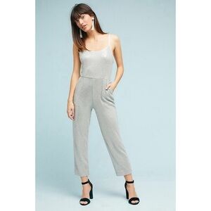 ANTHROPOLOGIE ETT:TWA Claudette Silver Sequined Jumpsuit
